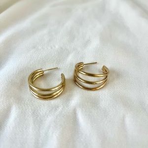 Gold Plated Triple hoop dainty earrings